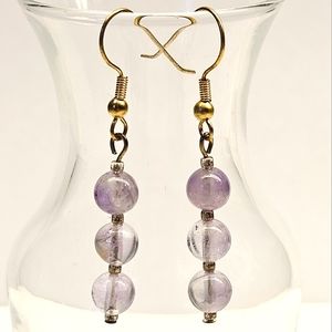 Simple Round Purple Amethyst Beaded Dangle Earrings